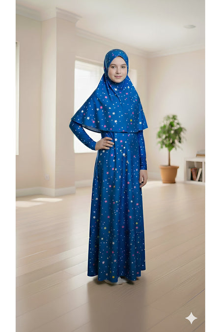 Girl's Patterned Prayer Dress Lycra Flexible Printed Fabric - MALLTURK