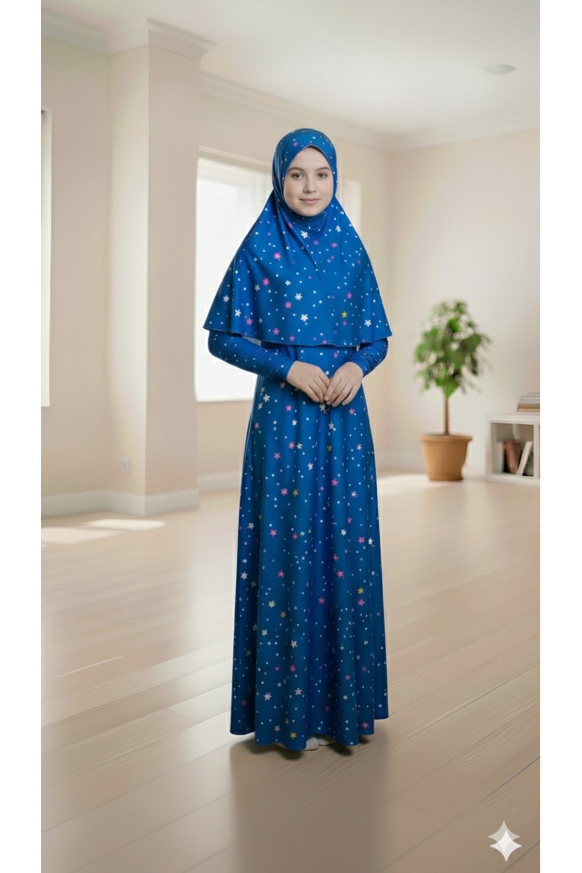 Girl's Patterned Prayer Dress Lycra Flexible Printed Fabric - MALLTURK