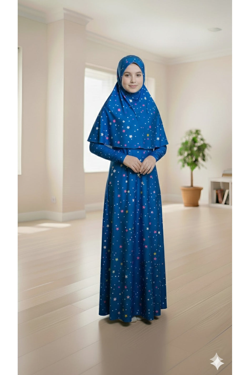 Girl's Patterned Prayer Dress Lycra Flexible Printed Fabric - MALLTURK