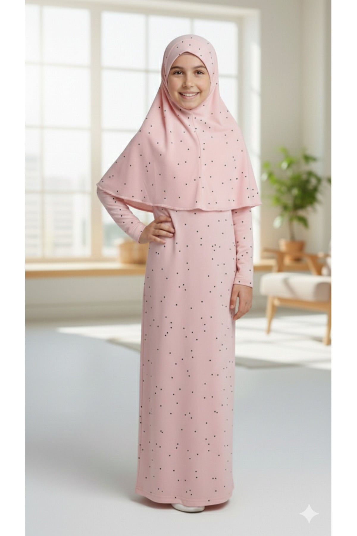 Girl's Patterned Prayer Dress Lycra Flexible Printed Fabric - MALLTURK