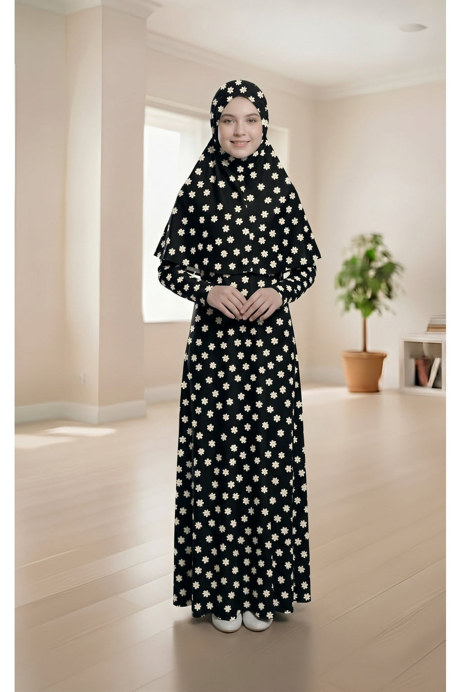 Girl's Patterned Prayer Dress Lycra Flexible Printed Fabric - MALLTURK