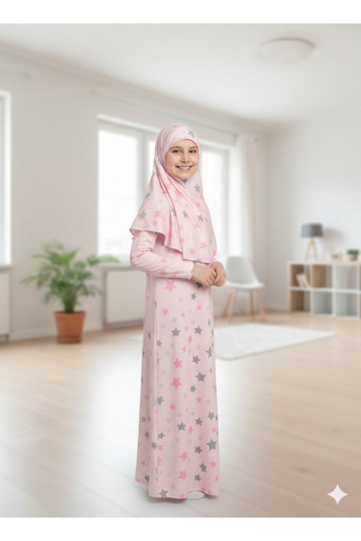 Girl's Patterned Prayer Dress Lycra Flexible Printed Fabric - MALLTURK