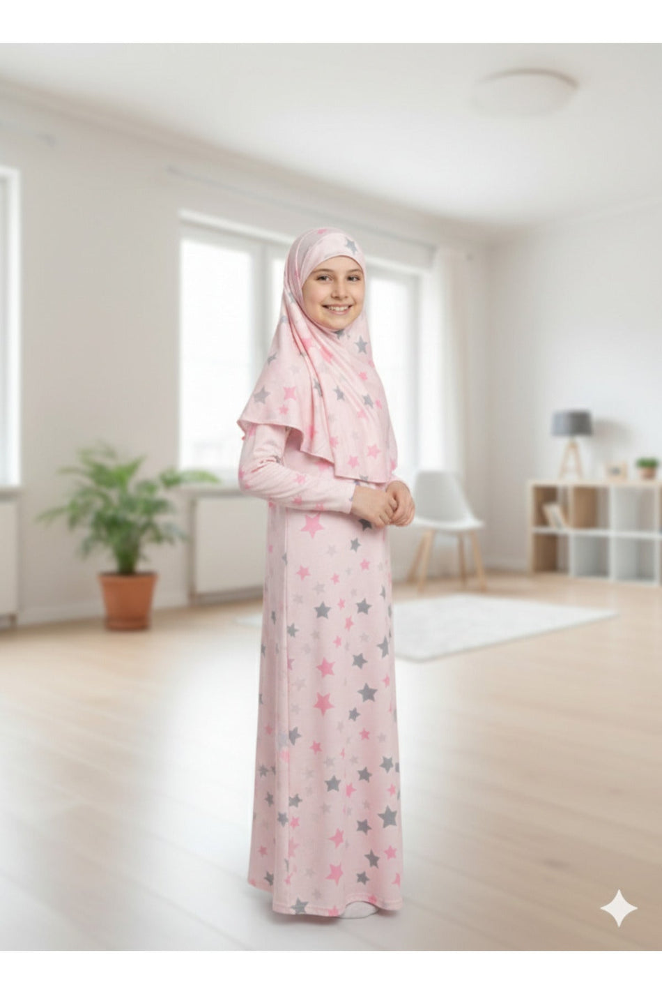 Girl's Patterned Prayer Dress Lycra Flexible Printed Fabric - MALLTURK