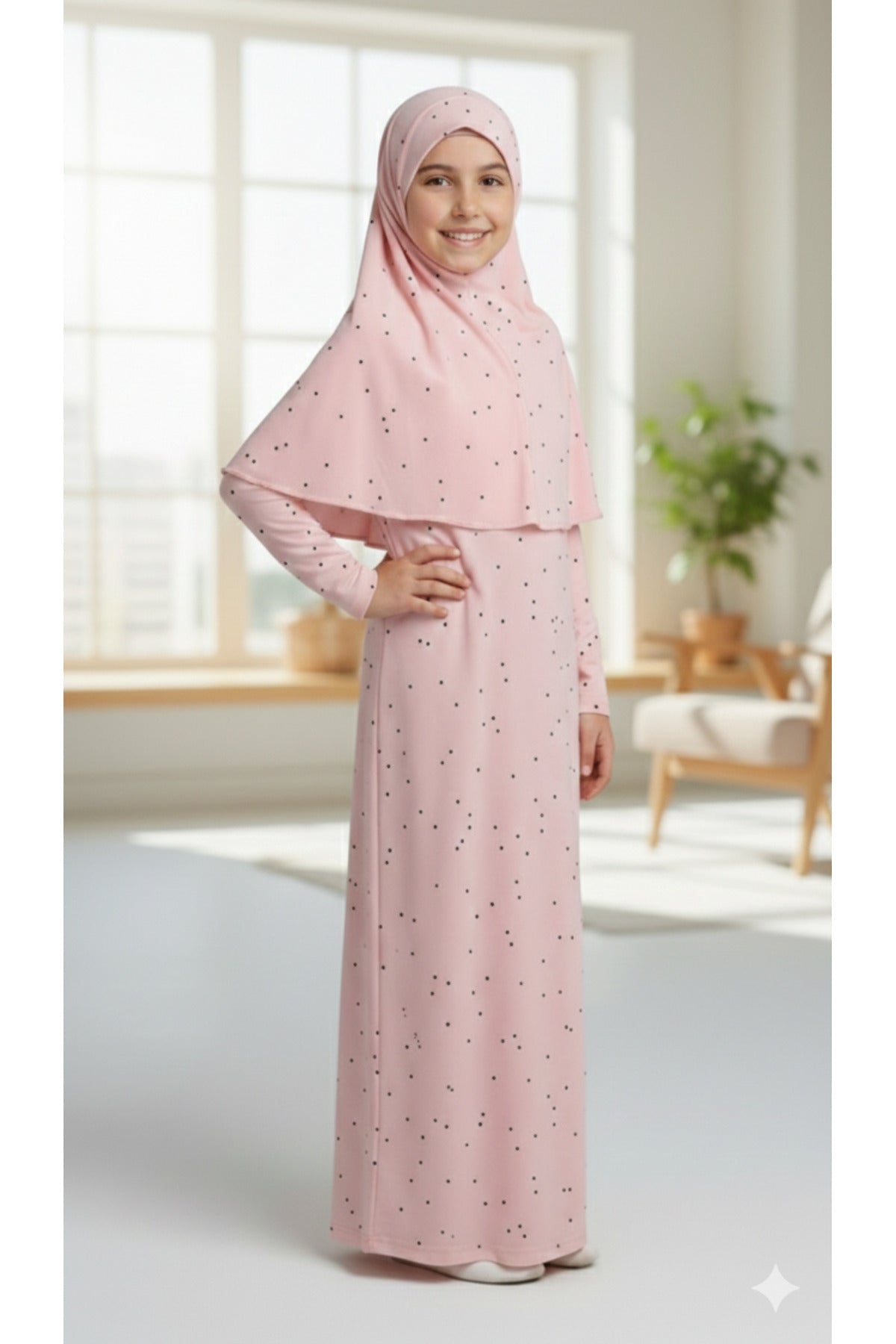 Girl's Patterned Prayer Dress Lycra Flexible Printed Fabric - MALLTURK