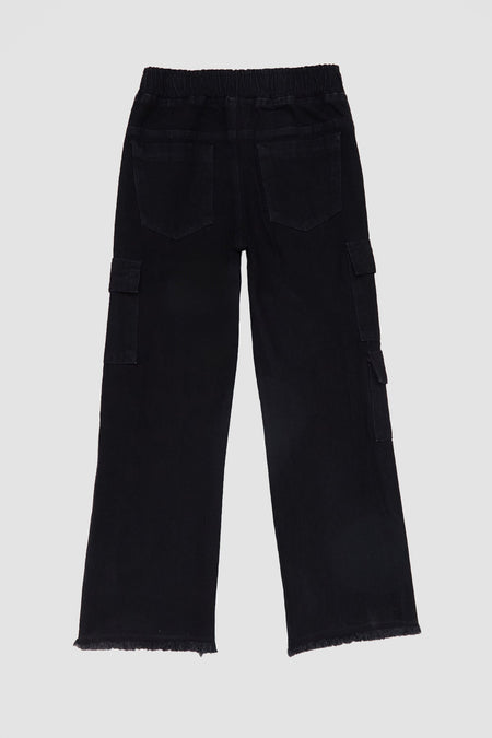 Girls' Trousers with Elastic Waist and Tassels Cargo Pockets - MALLTURK