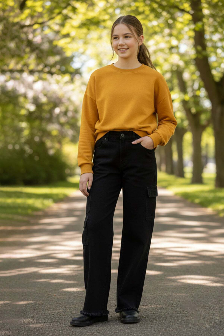 Girls' Trousers with Elastic Waist and Tassels Cargo Pockets - MALLTURK