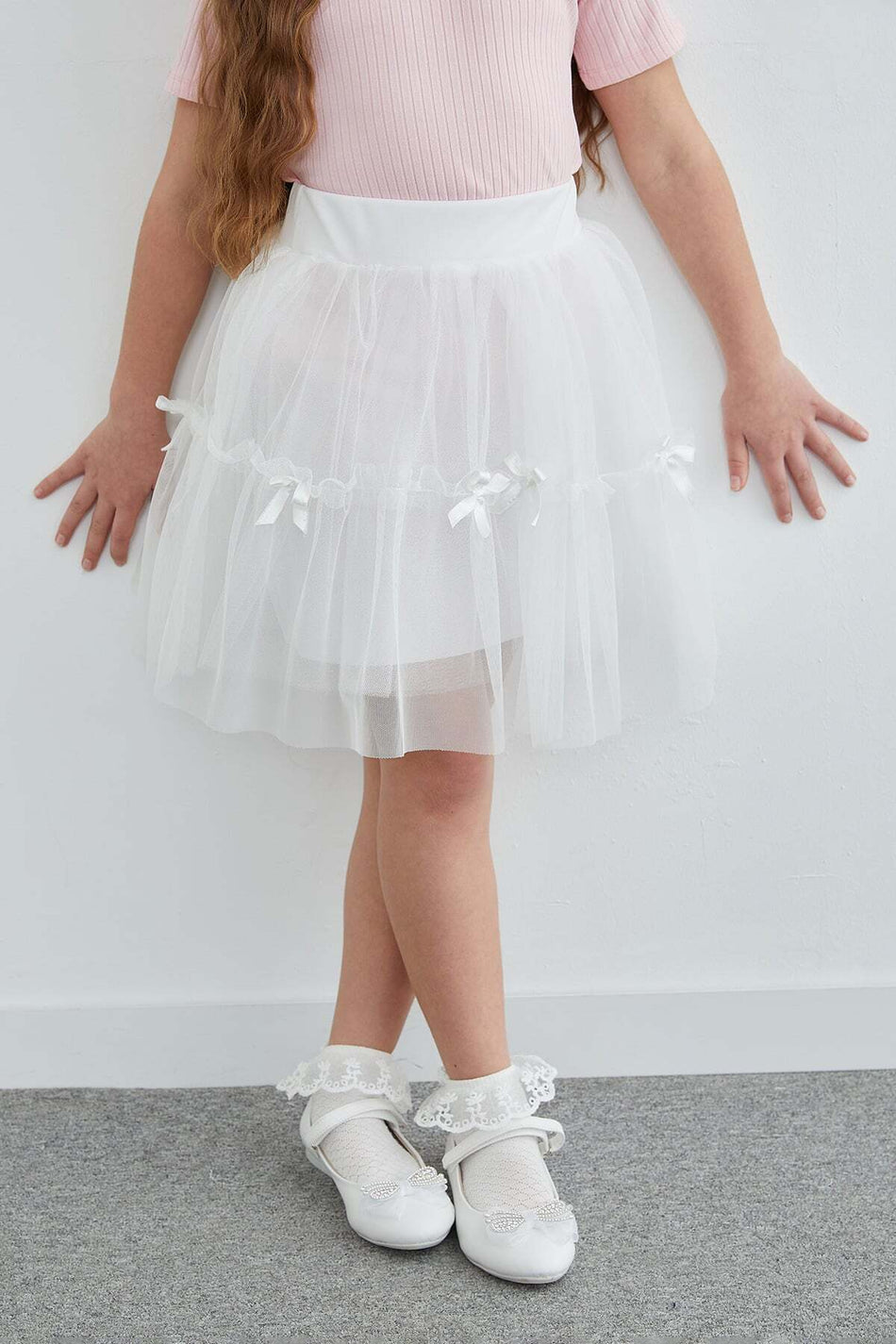 Girls' Tulle Skirt with Elastic Waist and Bow - MALLTURK