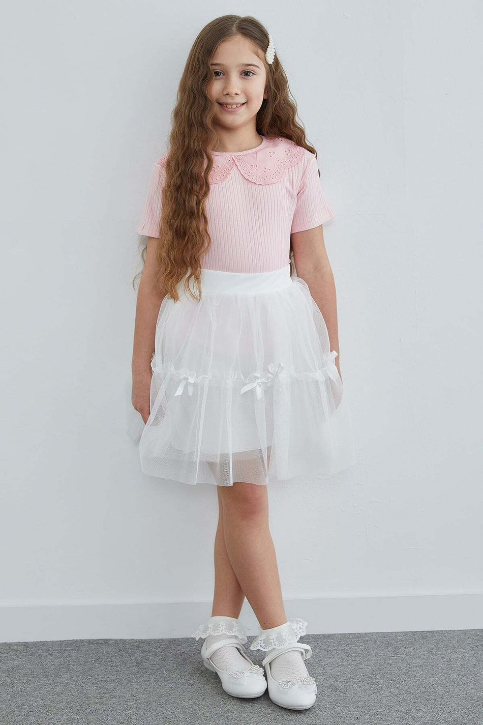 Girls' Tulle Skirt with Elastic Waist and Bow - MALLTURK