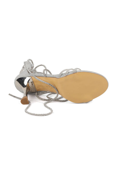 Glittery Stone Embellished Drawstring Ankle Strap Metallic Heeled Evening Dress Evening Shoes L085.K668 - MALLTURK