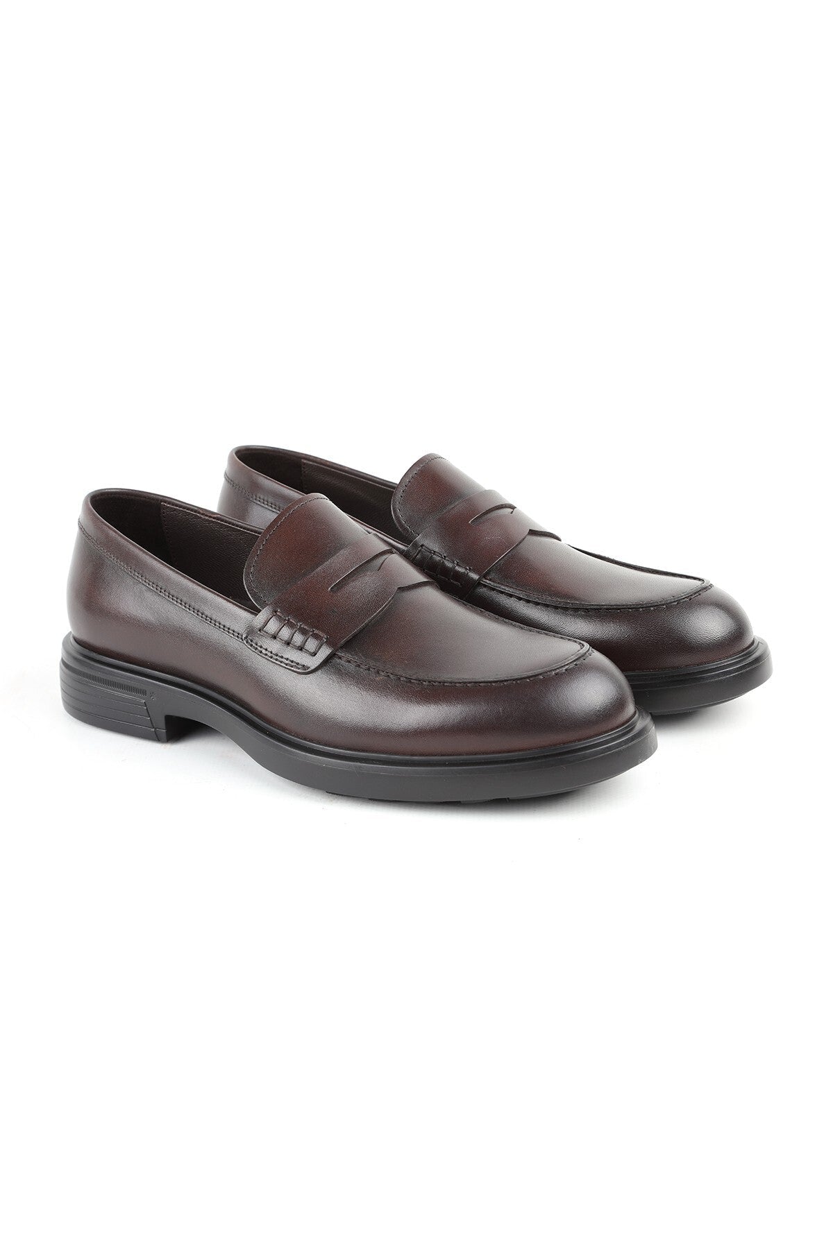 H1087 Genuine Antique Leather Shock Absorbing EVA Sole Men's Classic Penny Loafers Shoes - MALLTURK