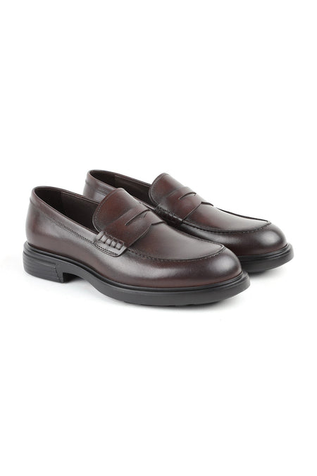 H1087 Genuine Antique Leather Shock Absorbing EVA Sole Men's Classic Penny Loafers Shoes - MALLTURK