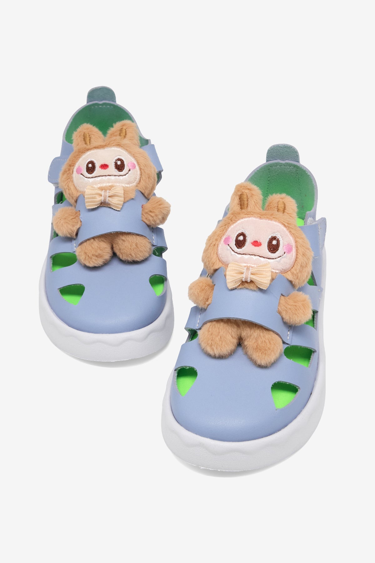 Hafif Taban Ayıcık Detaylı Cırtlı Sandalet Çocuk Unisex Açık Mavi Sandalet TBGRFL107 - MALLTURK