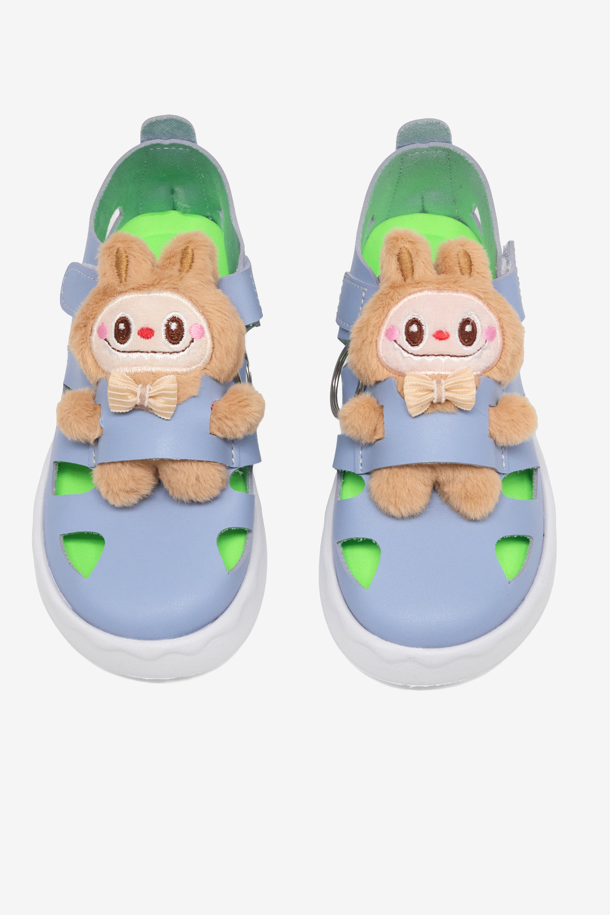 Hafif Taban Ayıcık Detaylı Cırtlı Sandalet Çocuk Unisex Açık Mavi Sandalet TBGRFL107 - MALLTURK