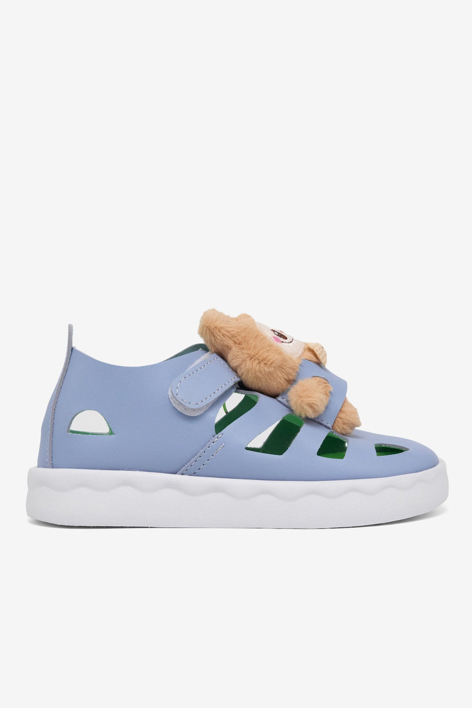 Hafif Taban Ayıcık Detaylı Cırtlı Sandalet Çocuk Unisex Açık Mavi Sandalet TBGRFL107 - MALLTURK
