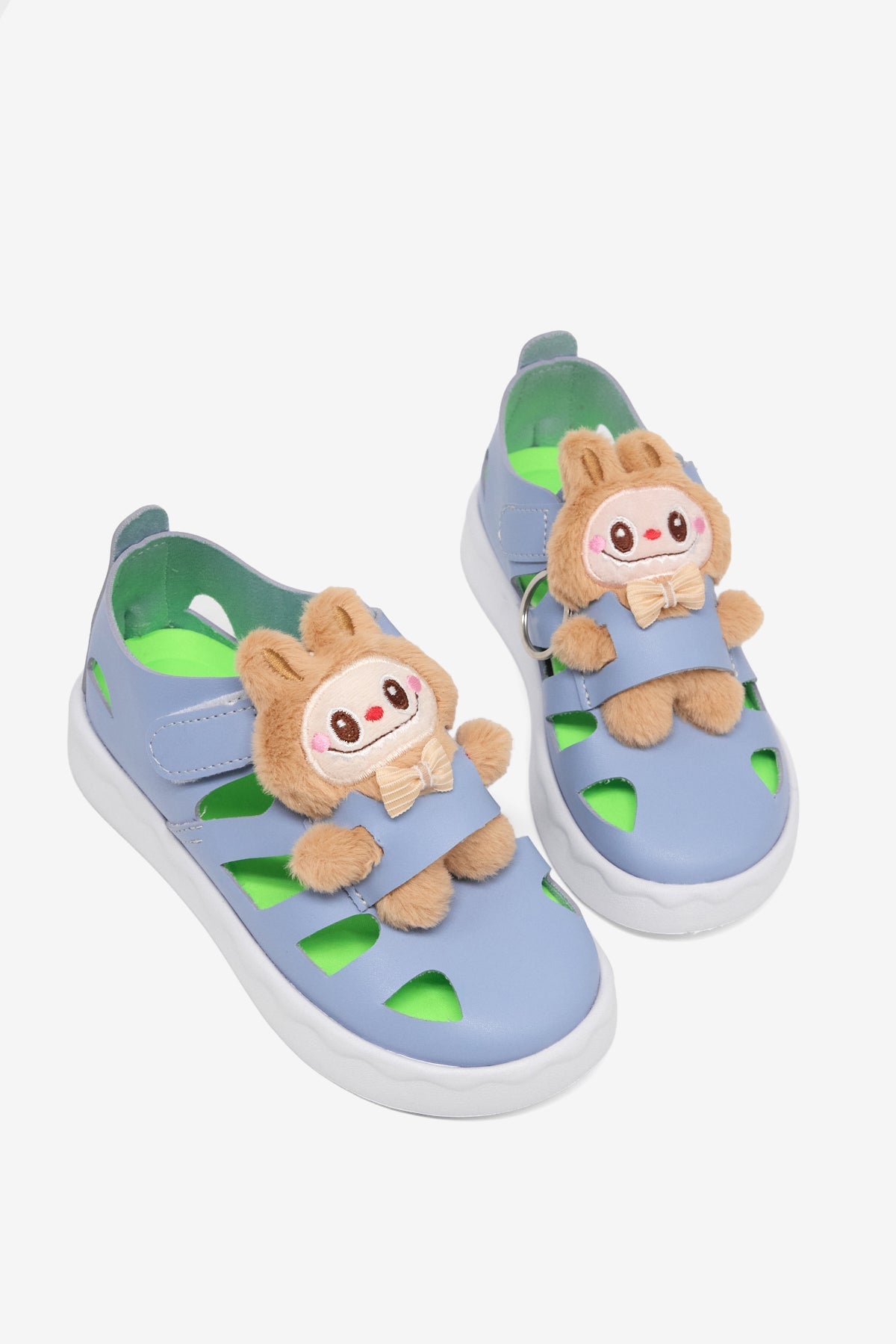 Hafif Taban Ayıcık Detaylı Cırtlı Sandalet Çocuk Unisex Açık Mavi Sandalet TBGRFL107 - MALLTURK