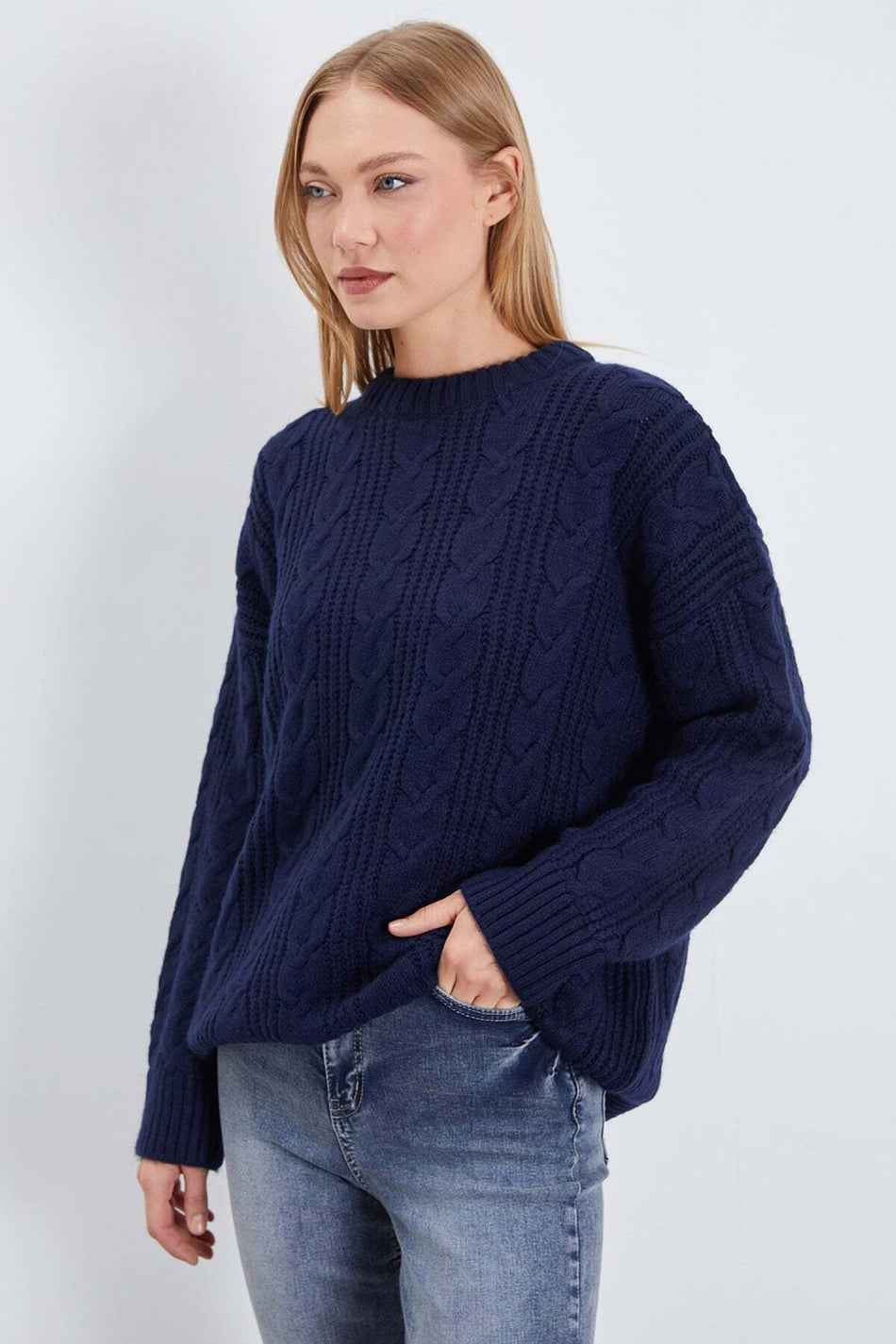 Hair Braid Patterned Crew Neck Knitwear Sweater - MALLTURK