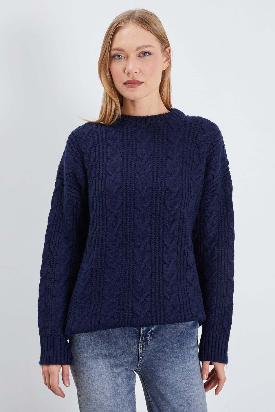 Hair Braid Patterned Crew Neck Knitwear Sweater - MALLTURK