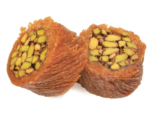 Pistachio-filled rolled kadayif, Aleppo rolled kadayif, Mabrouma