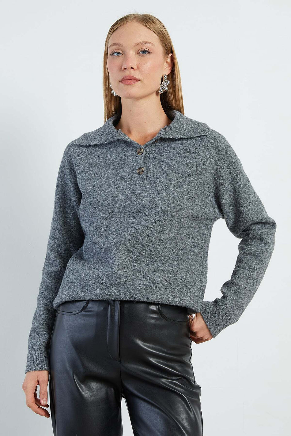 Half Button Polo Neck Knitwear Sweater - MALLTURK