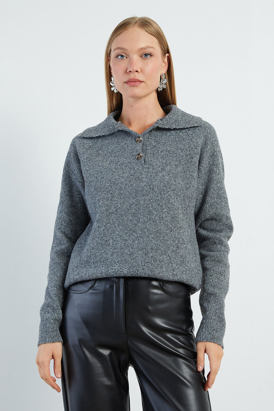 Half Button Polo Neck Knitwear Sweater - MALLTURK