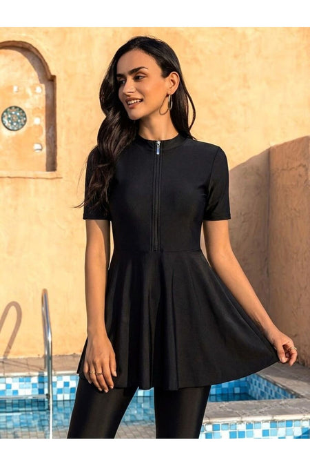 Half Closed Tights Zippered Hijab Swimsuit - MALLTURK