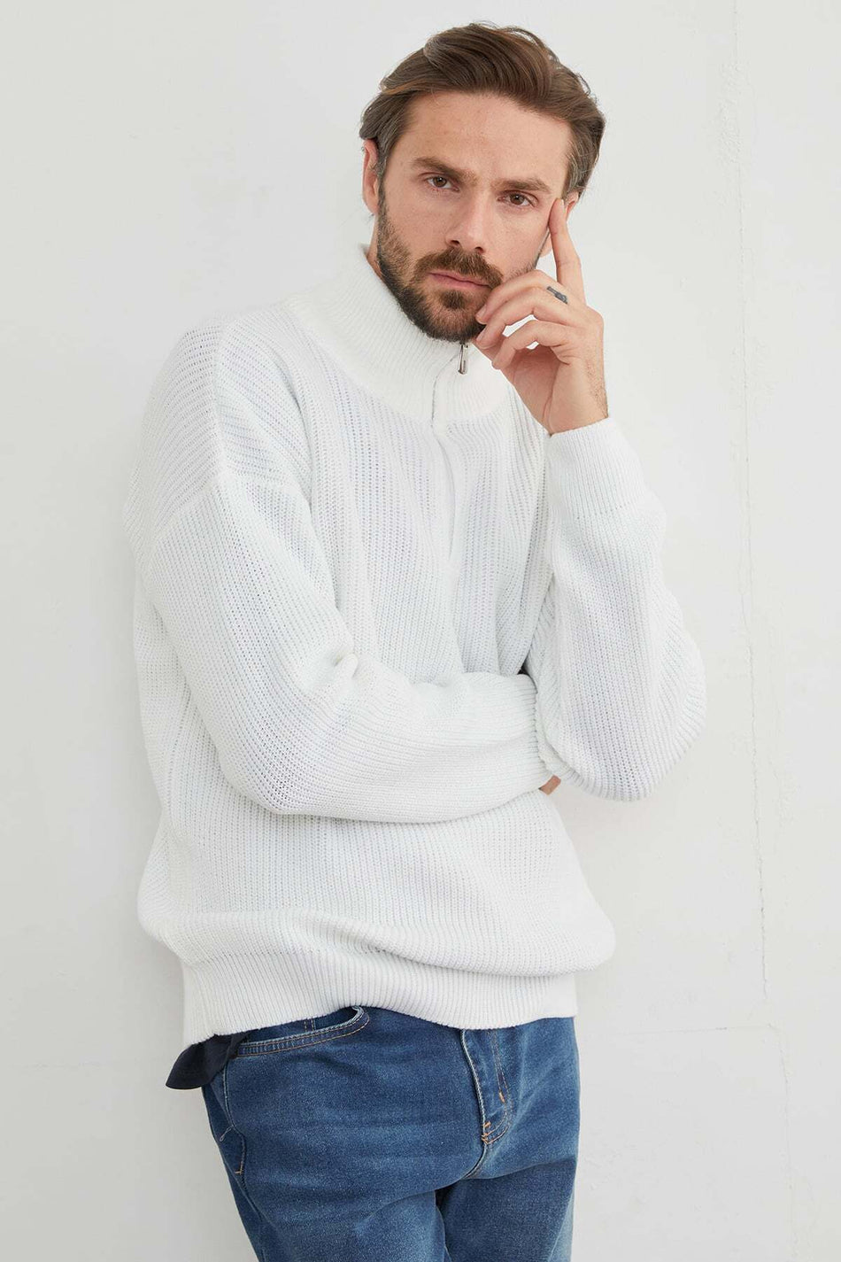 Half Zipper Stand Collar Sweater - MALLTURK
