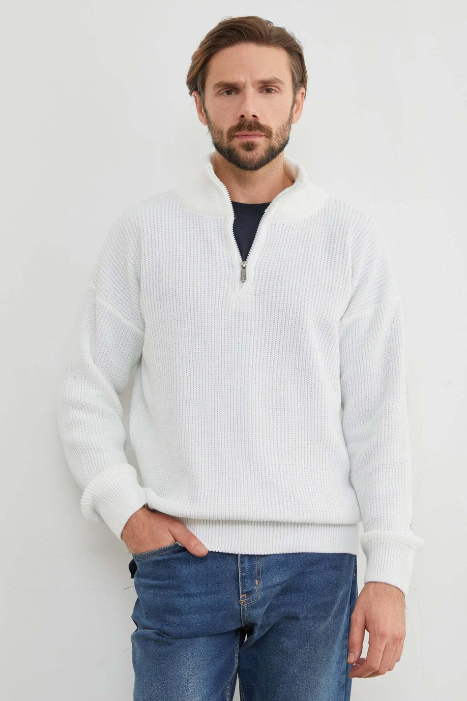 Half Zipper Stand Collar Sweater - MALLTURK