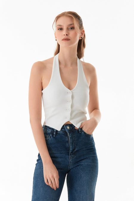 Halter Neck Buttoned Vest - MALLTURK