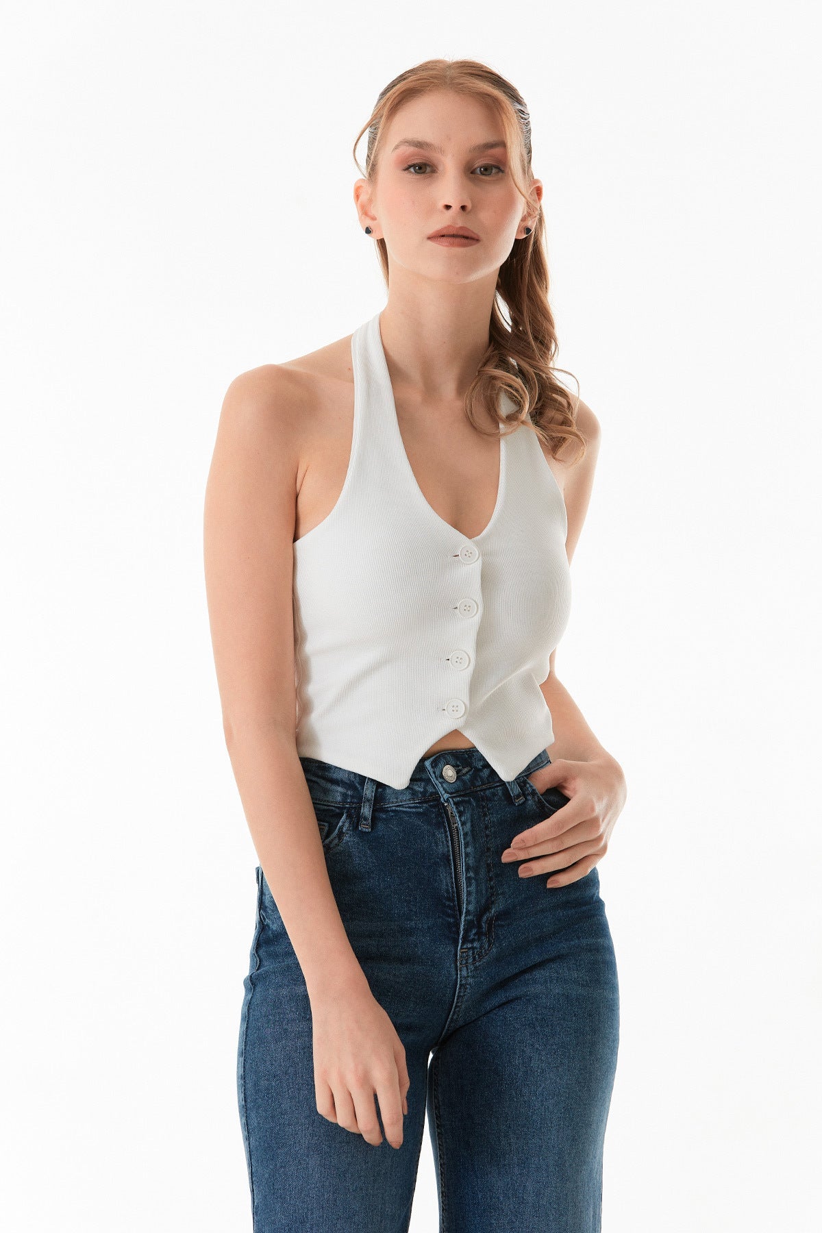 Halter Neck Buttoned Vest - MALLTURK