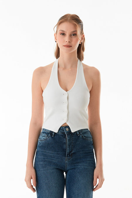 Halter Neck Buttoned Vest - MALLTURK