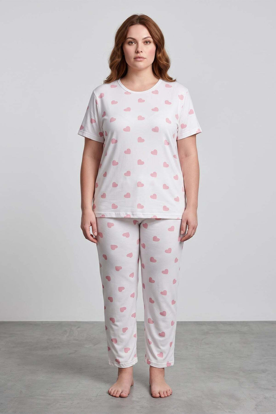 Heart Patterned Large Size Pajama Set - MALLTURK