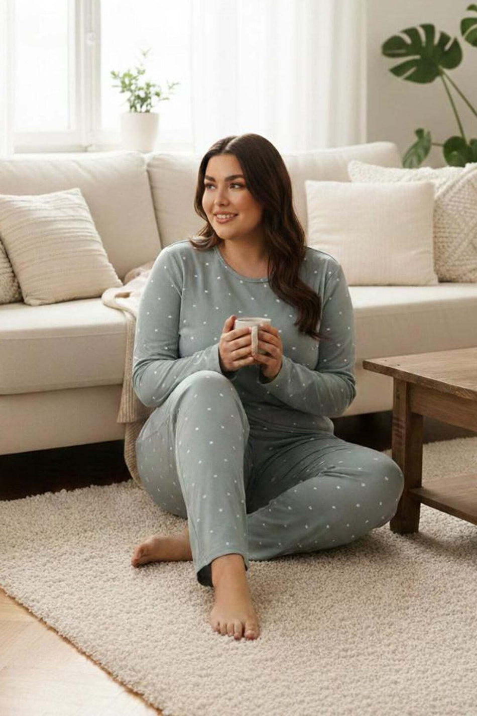 Heart Patterned Large Size Pajama Set - MALLTURK
