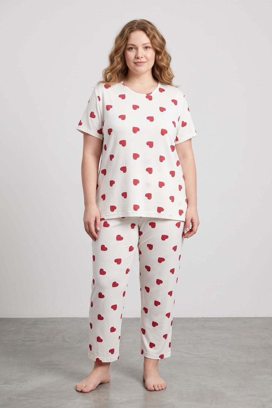 Heart Patterned Large Size Pajama Set - MALLTURK