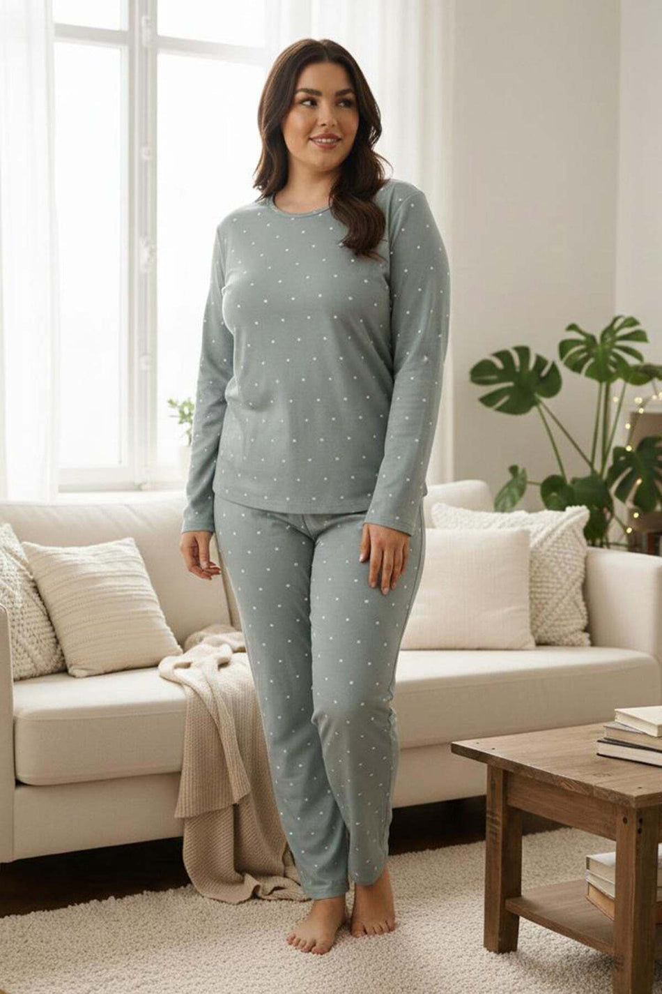 Heart Patterned Large Size Pajama Set - MALLTURK