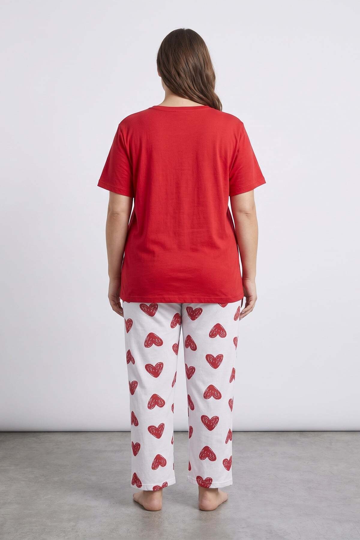 Heart Patterned Plus Size Short Sleeve Pajama Set - MALLTURK
