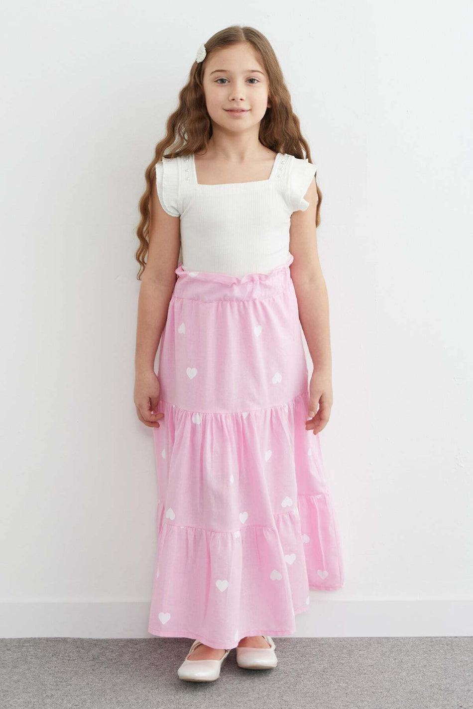 Heart Printed Girls' Skirt with Elastic Waist - MALLTURK