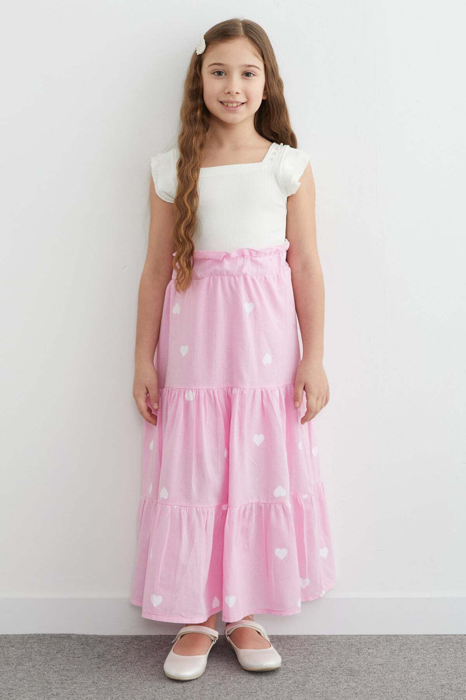 Heart Printed Girls' Skirt with Elastic Waist - MALLTURK