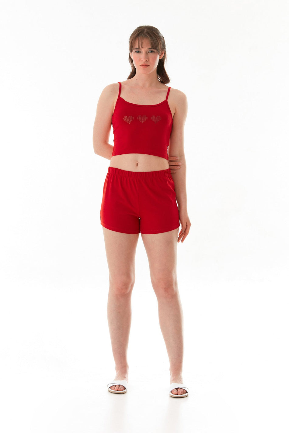 Heart Printed Strappy Shorts Set - MALLTURK