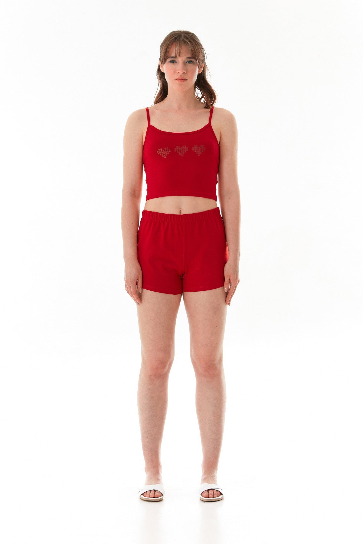Heart Printed Strappy Shorts Set - MALLTURK