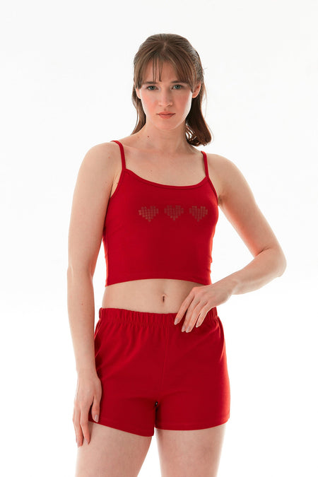 Heart Printed Strappy Shorts Set - MALLTURK