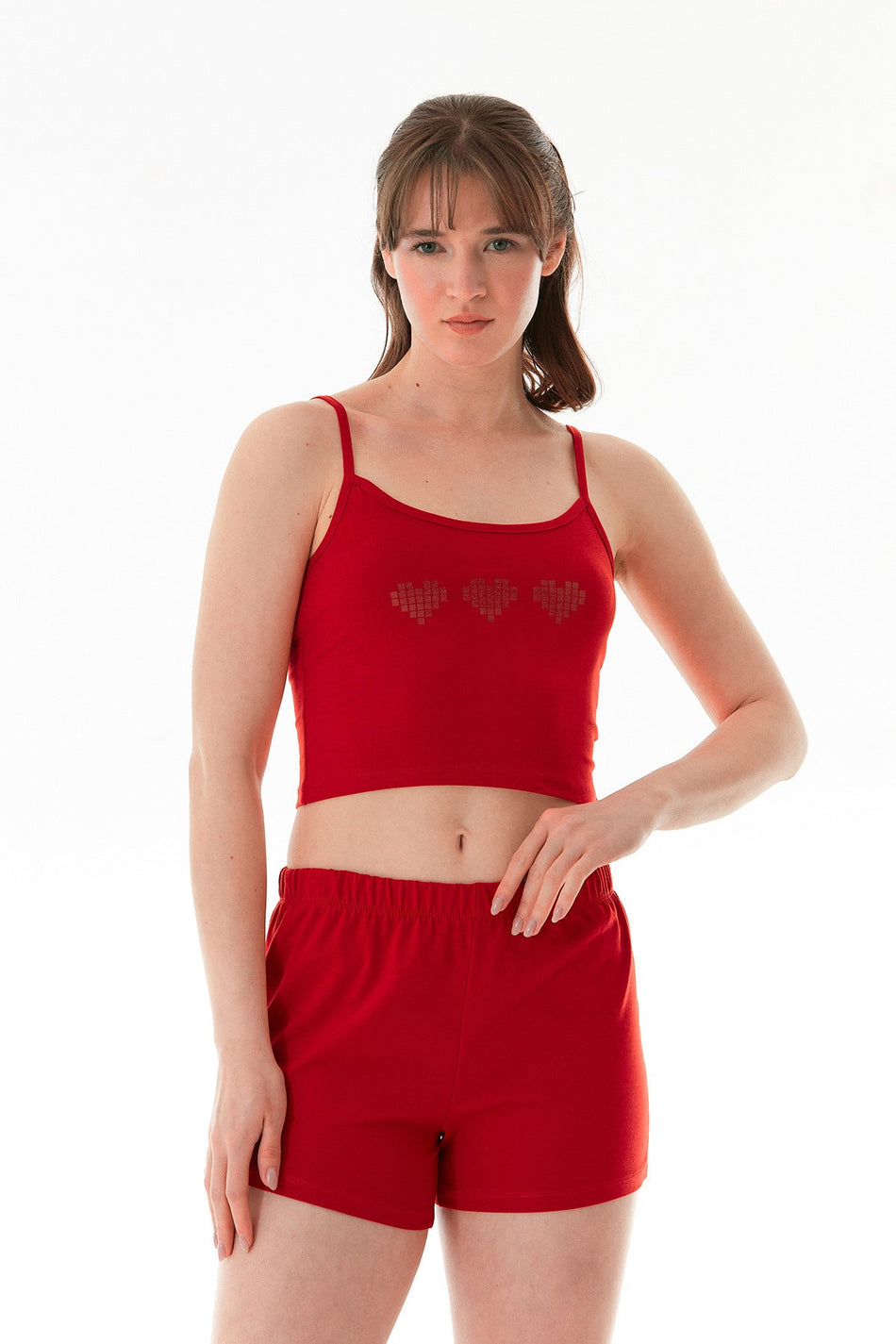 Heart Printed Strappy Shorts Set - MALLTURK