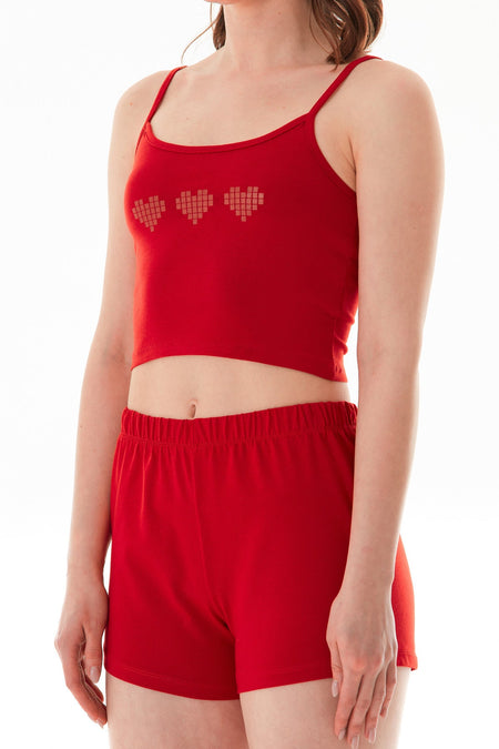 Heart Printed Strappy Shorts Set - MALLTURK