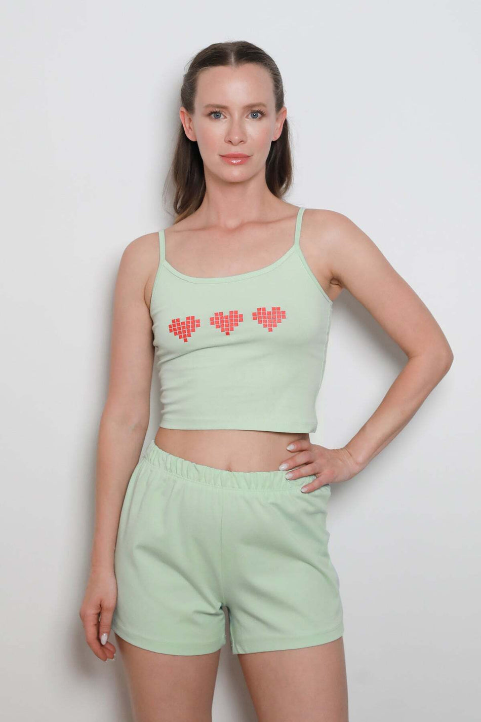 Heart Printed Strappy Shorts Set - MALLTURK