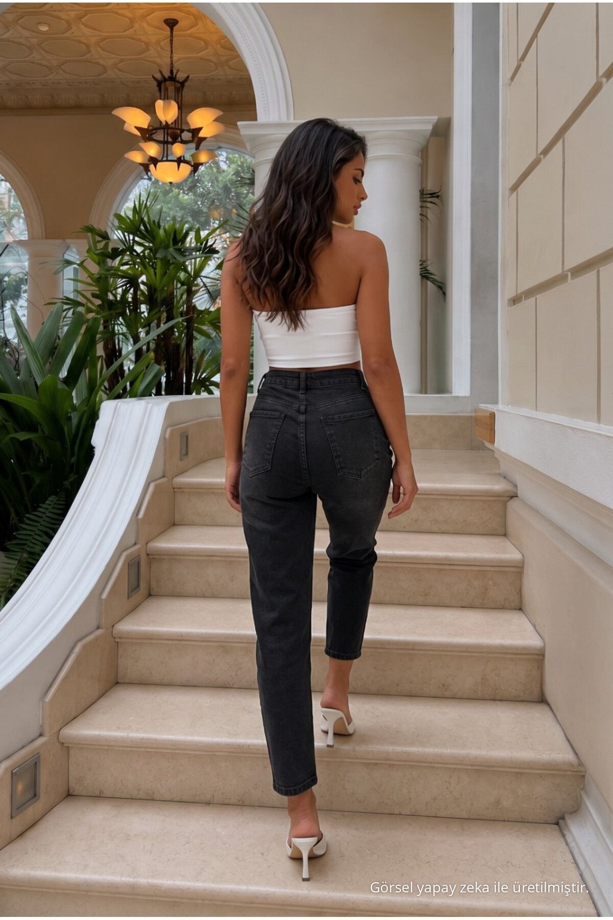 High Waist Mom Comfort Fit Black Effect Jeans - MALLTURK