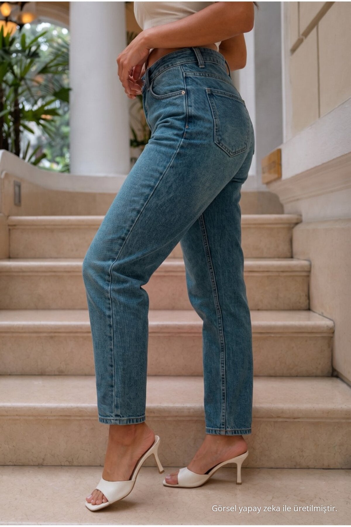 High Waist Mom Comfort Fit DARK BLUE Jeans - MALLTURK