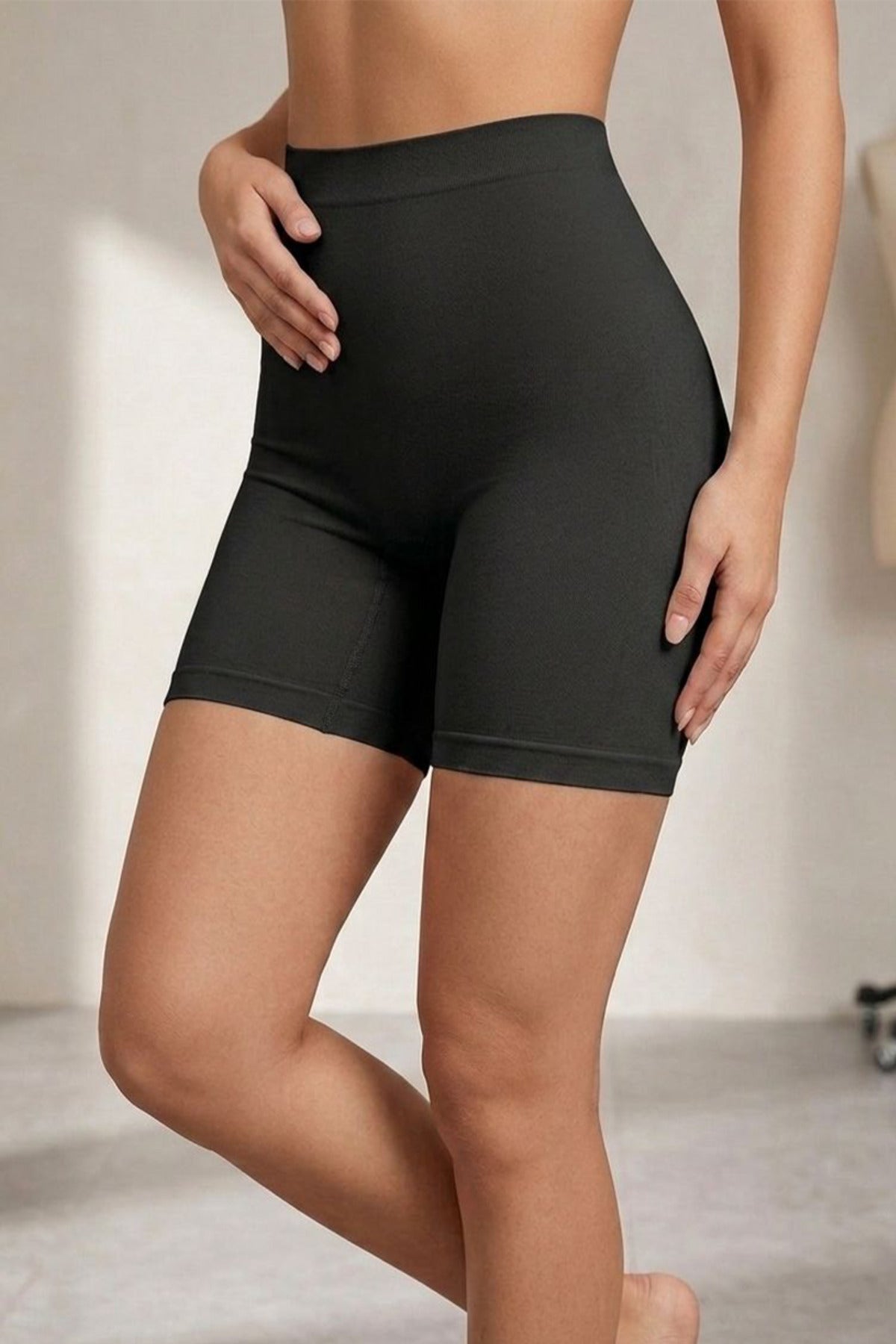 High Waist Seamless Shaping Women's Mid-Length Boxer 2002-Black - MALLTURK