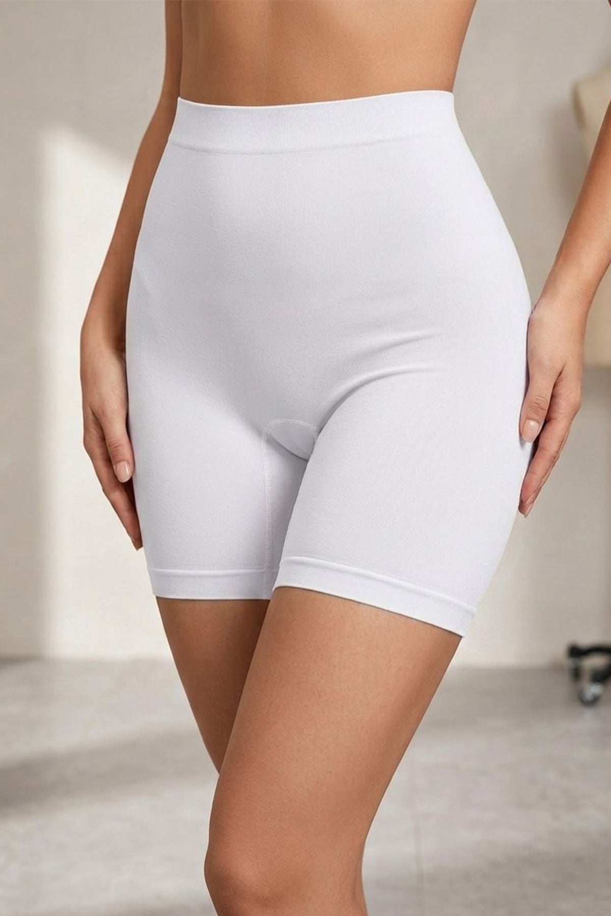 High Waist Seamless Shaping Women's Mid-Length Boxer 2002-White - MALLTURK