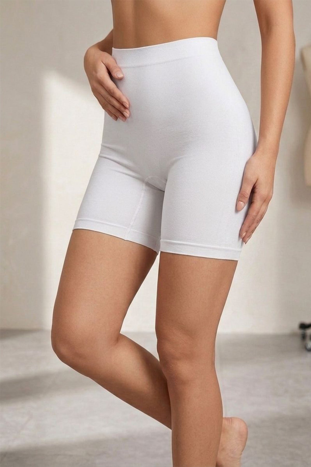 High Waist Seamless Shaping Women's Mid-Length Boxer 2002-White - MALLTURK