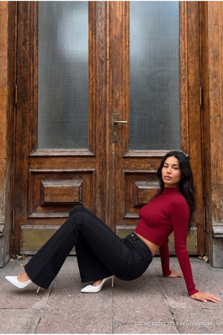 High Waist Stretch/Lycra A-Length Jeans Black - MALLTURK