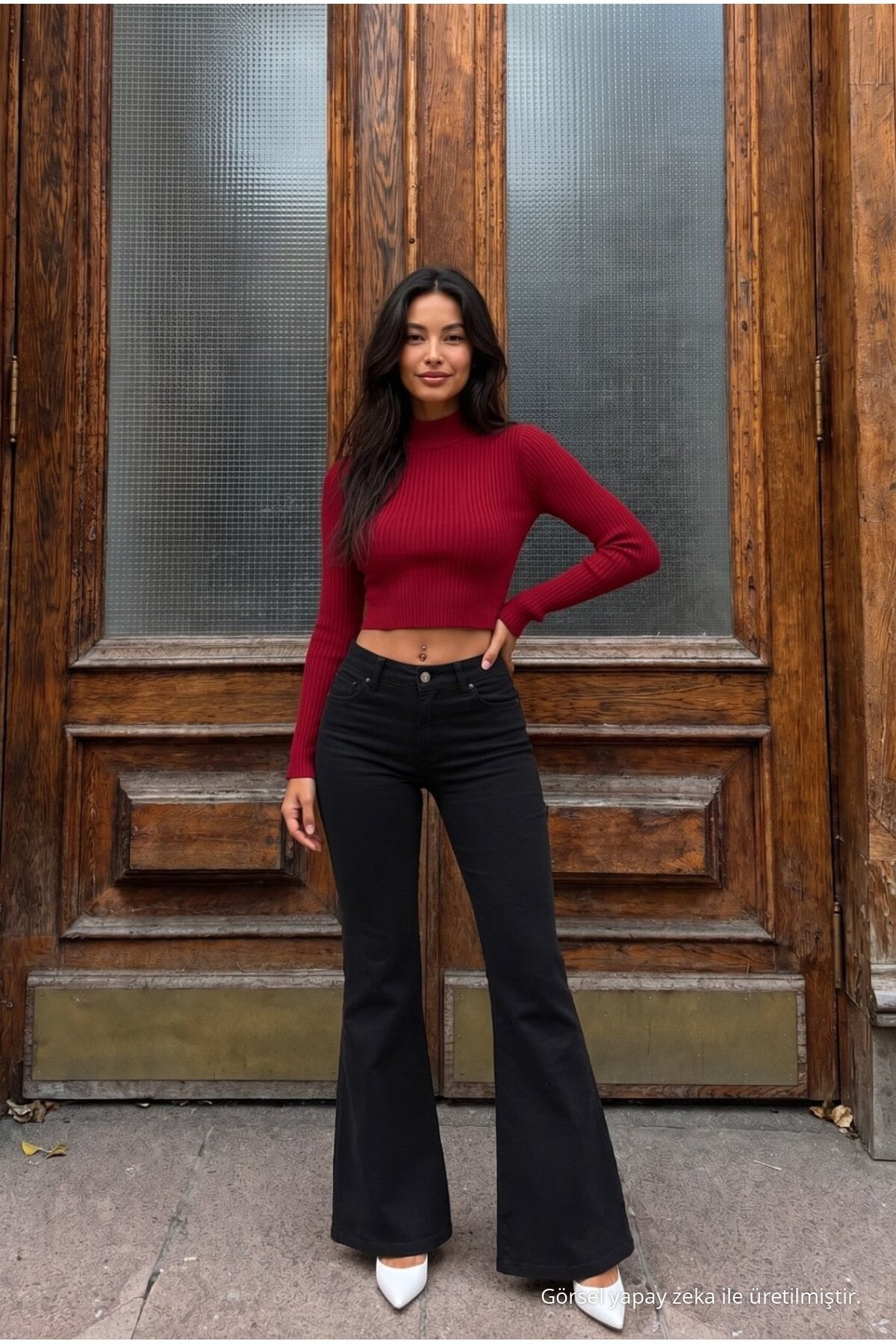 High Waist Stretch/Lycra A-Length Jeans Black - MALLTURK